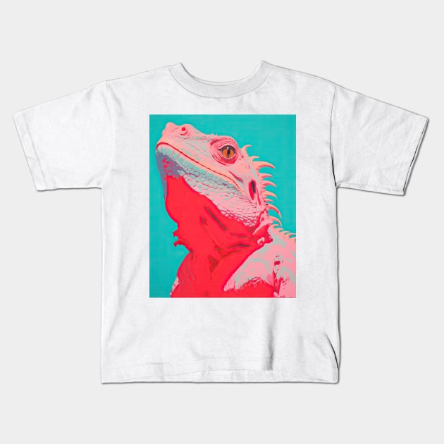 Iguana Duotone Neon Kids T-Shirt by DustedDesigns